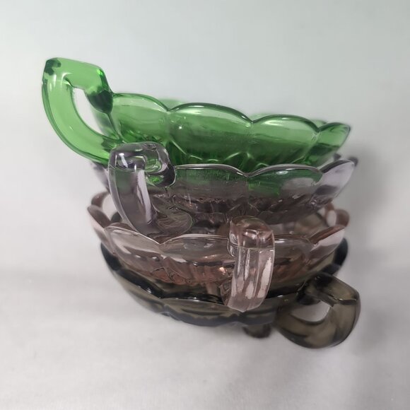 4 Set Depression Bowl Uranium Glass Pedestal Multicolor Black Green Pink Handle - Picture 13 of 15